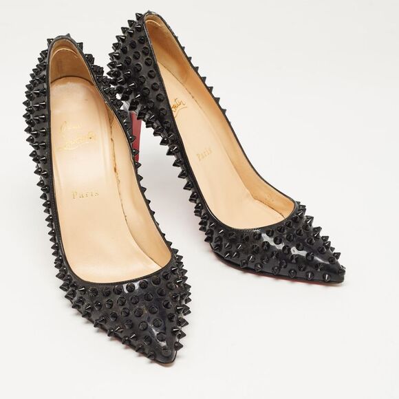 Christian Louboutin Black Patent Leather Pigalle Spikes Pumps Size 39.5 - Picture 4 of 4